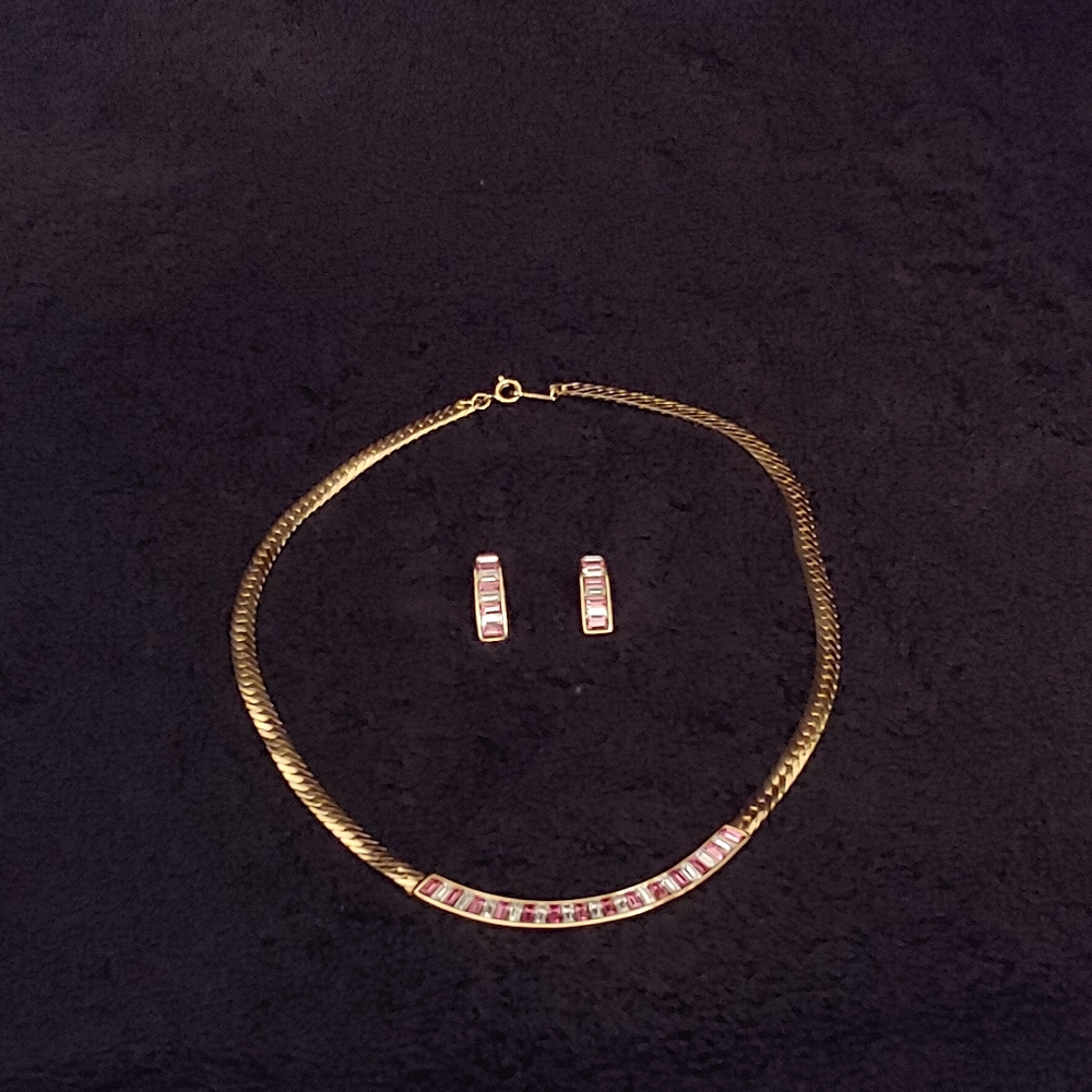 SALO Gold Necklace & Earrings set Pink Crystals
